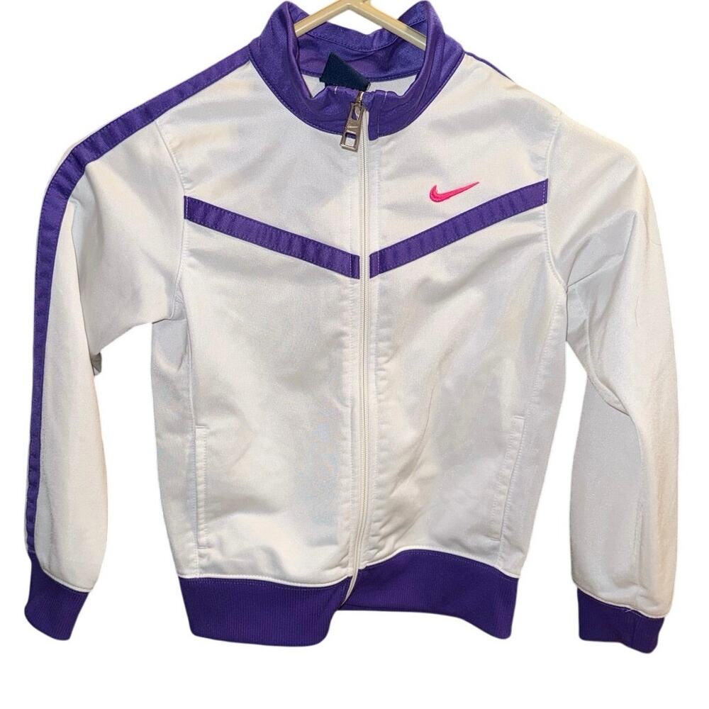 Girls White and‎ Purple Y2K Nike Zip Up Sportswear Jacket Size 6x